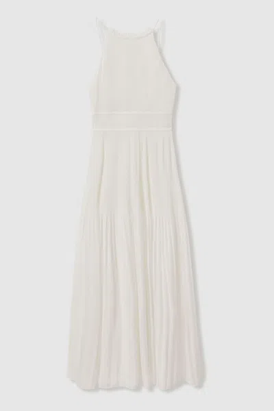 Amur Plisse Halter Neck Maxi Dress In Ivory