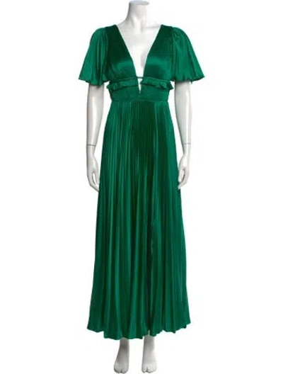 Pre-owned Amur Plunge Neckline Long Dress In Green