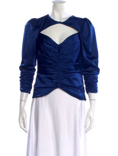 Pre-owned Amur Plunge Neckline Long Sleeve Blouse In Blue