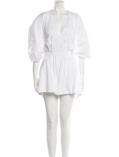 Pre-owned Amur Plunge Neckline Romper In White