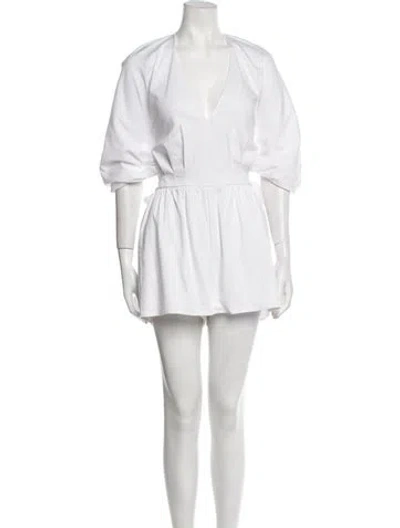 Pre-owned Amur Plunge Neckline Romper In White