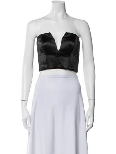 Pre-owned Amur Plunge Neckline Sleeveless Crop Top In Black