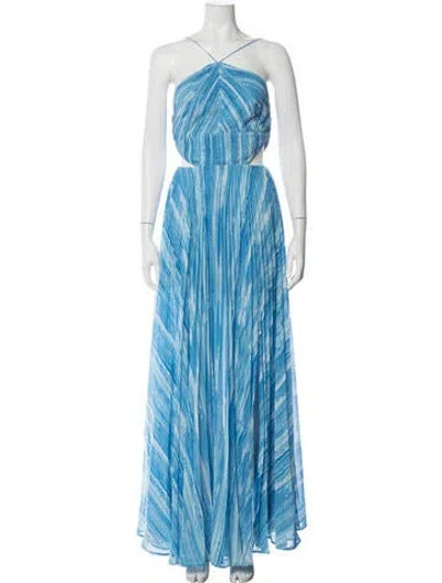 Pre-owned Amur Printed Long Dress In Blue
