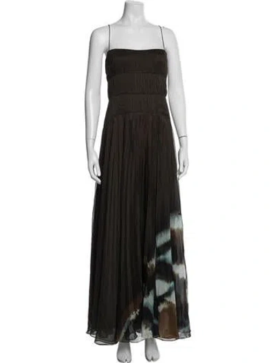 Pre-owned Amur Printed Long Dress In Brown