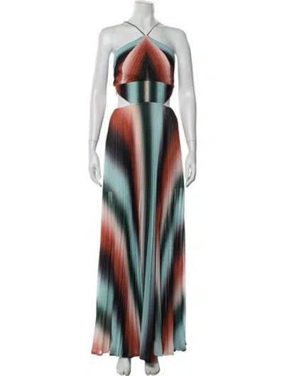 Pre-owned Amur Printed Long Dress In Green