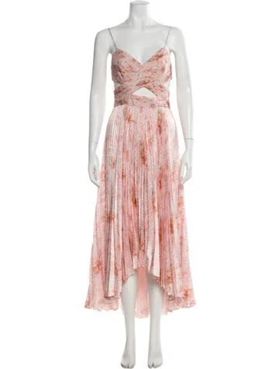 Pre-owned Amur Printed Long Dress In Pink
