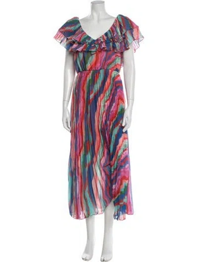 Pre-owned Amur Printed Long Dress In Pink