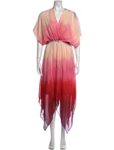 Pre-owned Amur Printed Long Dress In Pink