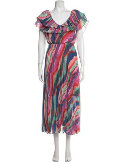 Pre-owned Amur Printed Long Dress In Pink