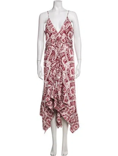 Pre-owned Amur Printed Long Dress In Red