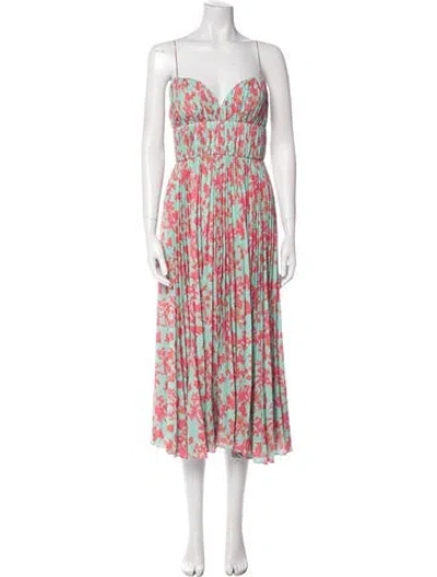 Pre-owned Amur Printed Midi Length Dress In Green