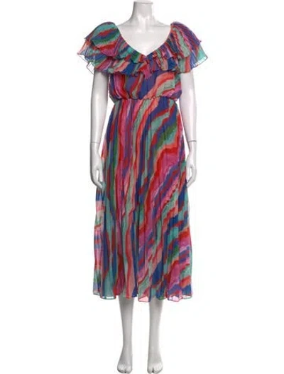 Pre-owned Amur Printed Midi Length Dress In Pink