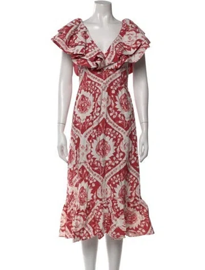 Pre-owned Amur Printed Midi Length Dress In Red