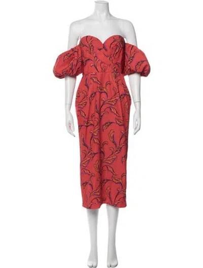 Pre-owned Amur Printed Midi Length Dress W/ Tags In Red