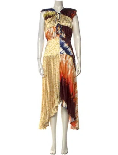 Pre-owned Amur Printed Midi Length Dress In Yellow