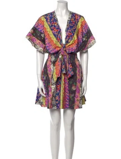 Pre-owned Amur Printed Mini Dress In Blue