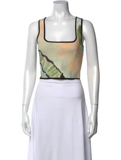 Pre-owned Amur Printed Square Neckline Crop Top In White
