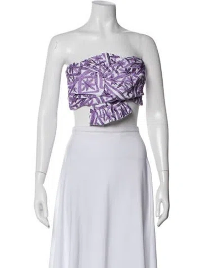 Pre-owned Amur Printed Strapless Crop Top In Purple