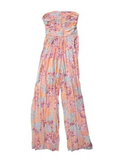 Pre-owned Amur Printed Strapless Jumpsuit In Orange