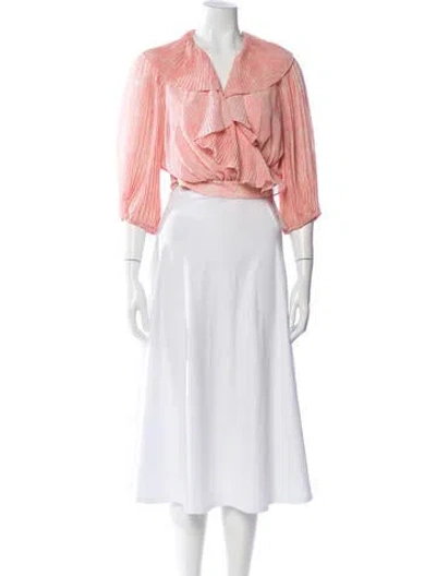 Pre-owned Amur Printed V-neck Blouse In Pink