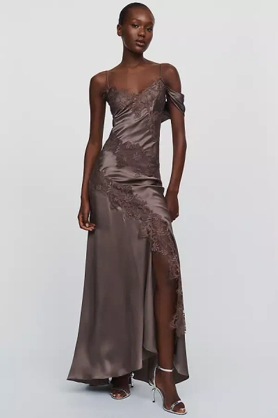 Amur Reese 100% Silk Maxi Dress In Brown