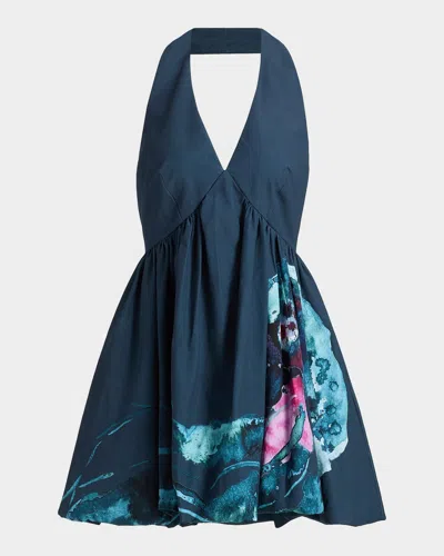 Amur Renesmee Printed Halterneck Mini Dress In Blue