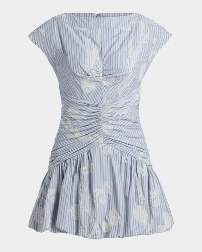Amur Rowyn Striped Ruched Bubble Mini Dress In Blue