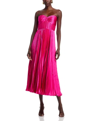 Amur Ruched Bustier Pleated Dress In Pink