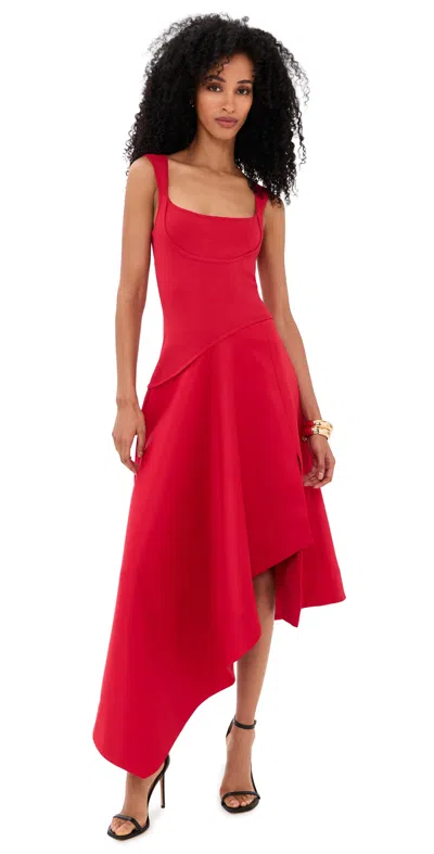 Amur Scarlet Asymmetrical Day Dress Ruby Rose In Red