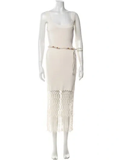 Pre-owned Amur Scoop Neck Midi Length Dress In Neutrals