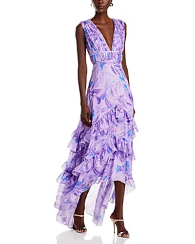 Amur Senora Printed High Low Gown In Purple