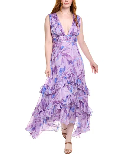 Amur Senora Printed High Low Gown In Purple