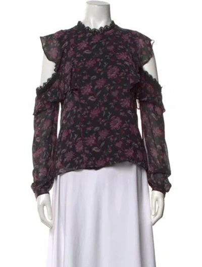 Pre-owned Amur Silk Floral Print Blouse In Black