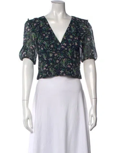 Pre-owned Amur Silk Floral Print Blouse In Green