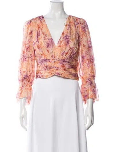 Pre-owned Amur Silk Floral Print Blouse In Orange