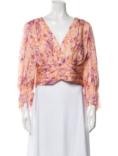 Pre-owned Amur Silk Floral Print Blouse W/ Tags In Multi