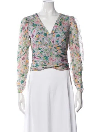 Pre-owned Amur Silk Floral Print Blouse In White