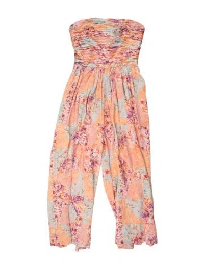 Pre-owned Amur Silk Floral Print Jumpsuit In Pink