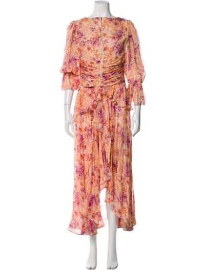 Pre-owned Amur Silk Floral Print Skirt Set In Pink