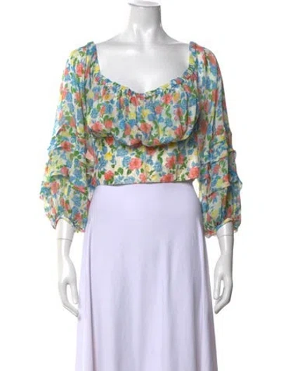 Pre-owned Amur Silk Floral Print Top In Blue