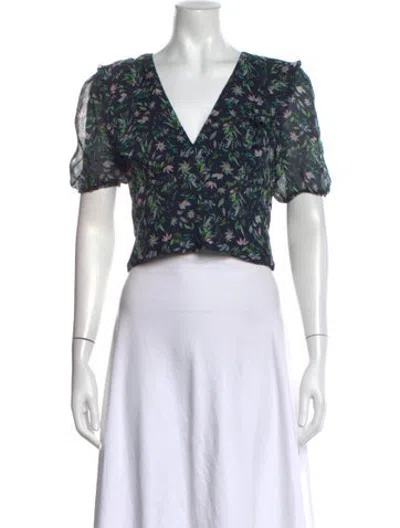 Pre-owned Amur Silk Floral Print Top In Green