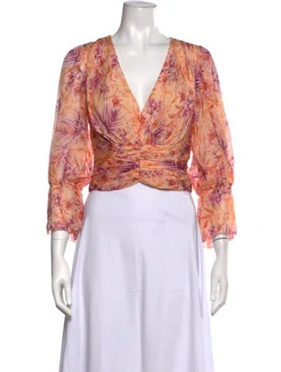 Pre-owned Amur Silk Floral Print Top In Pink