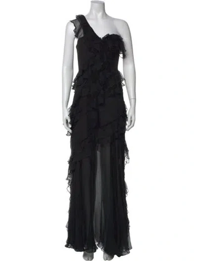 Pre-owned Amur Silk Long Dress In Black