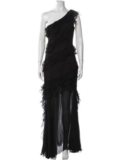 Pre-owned Amur Silk Long Dress In Black