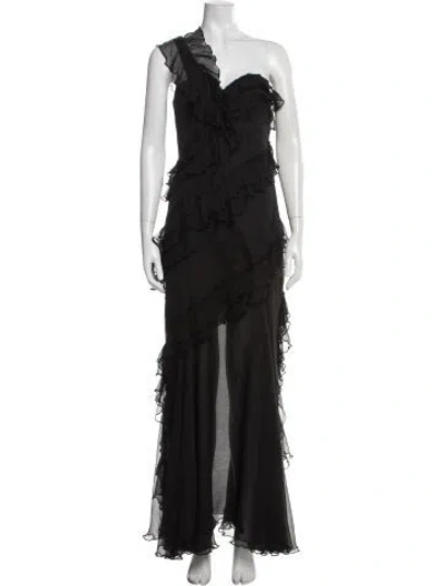 Pre-owned Amur Silk Long Dress In Black