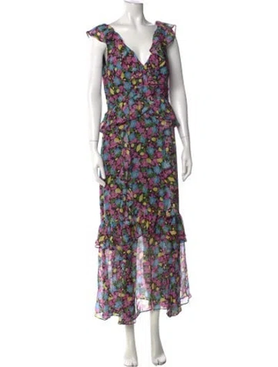 Pre-owned Amur Silk Long Dress In Black/purple