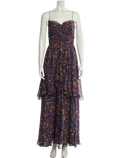 Pre-owned Amur Silk Long Dress In Blue