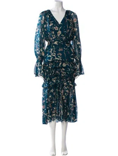 Pre-owned Amur Silk Long Dress In Blue
