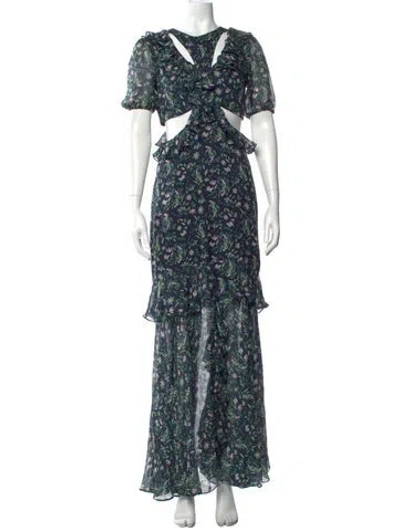 Pre-owned Amur Silk Long Dress In Blue