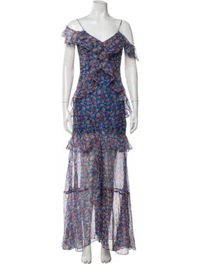 Pre-owned Amur Silk Long Dress In Blue
